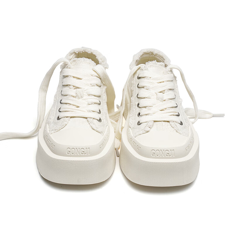 共迹gongji周深同款厚底帆布鞋厚底鞋女鞋秋季2025增高板鞋小白鞋运动休闲鞋 象牙白 /偏大一码 36