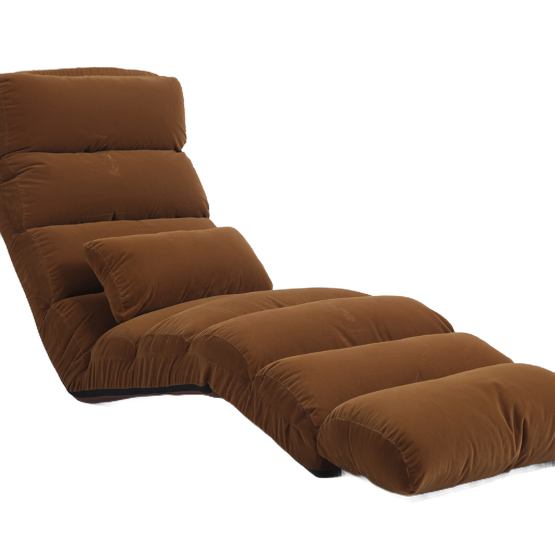 生活乐章 懒人沙发椅单人简易折叠沙发床上飘窗阳台小户型布艺躺椅 卡其色扶手加长款