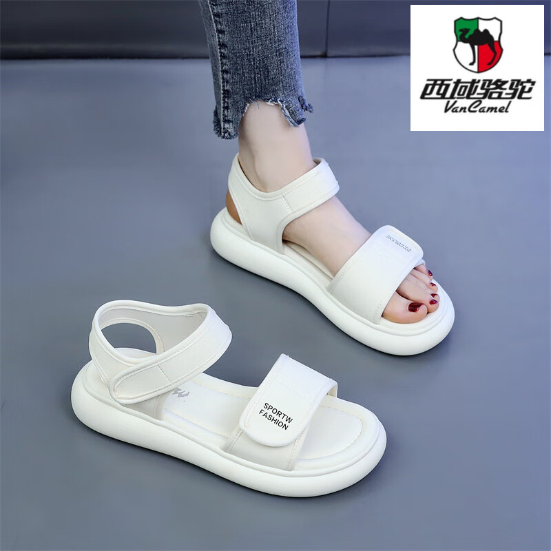 西域駱駝（VANCAMEL）孕婦防滑涼鞋女款2025新款外穿運(yùn)動(dòng)休閑羅馬沙灘鞋軟底輕便大碼41 米色 34