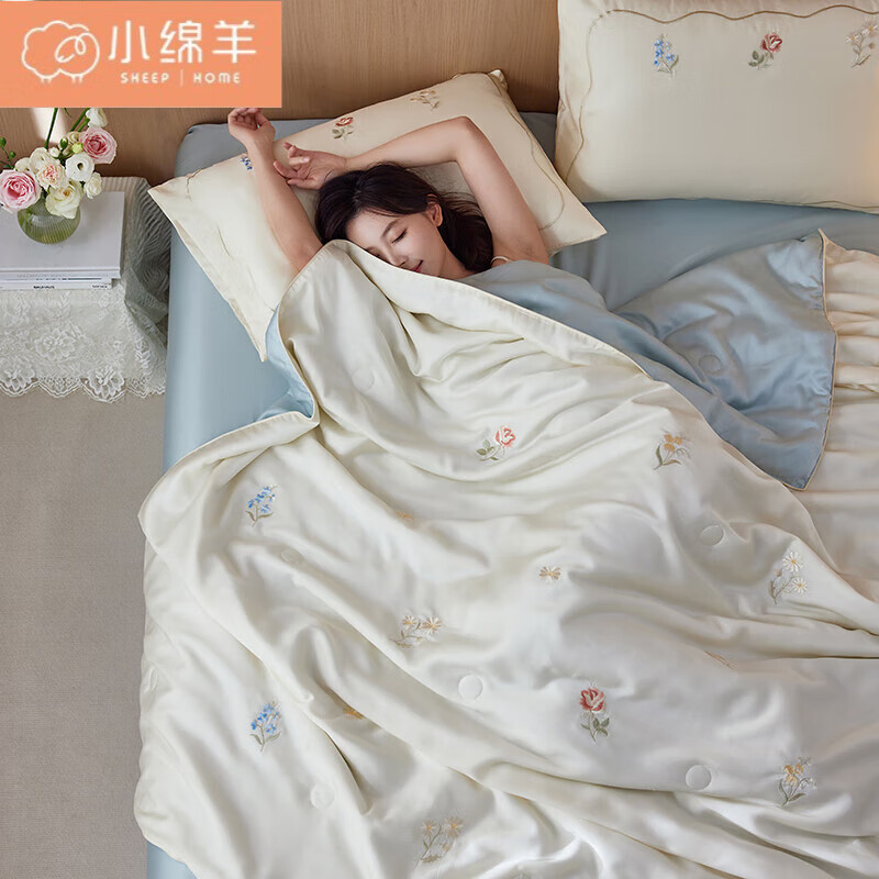 小绵羊（SHEEP）剪标款60支奥地利兰精天丝绣花夏被四件套单夏凉被空调被1.5m薄被 锦绣华章-梦兰 200*230cm夏被四件套