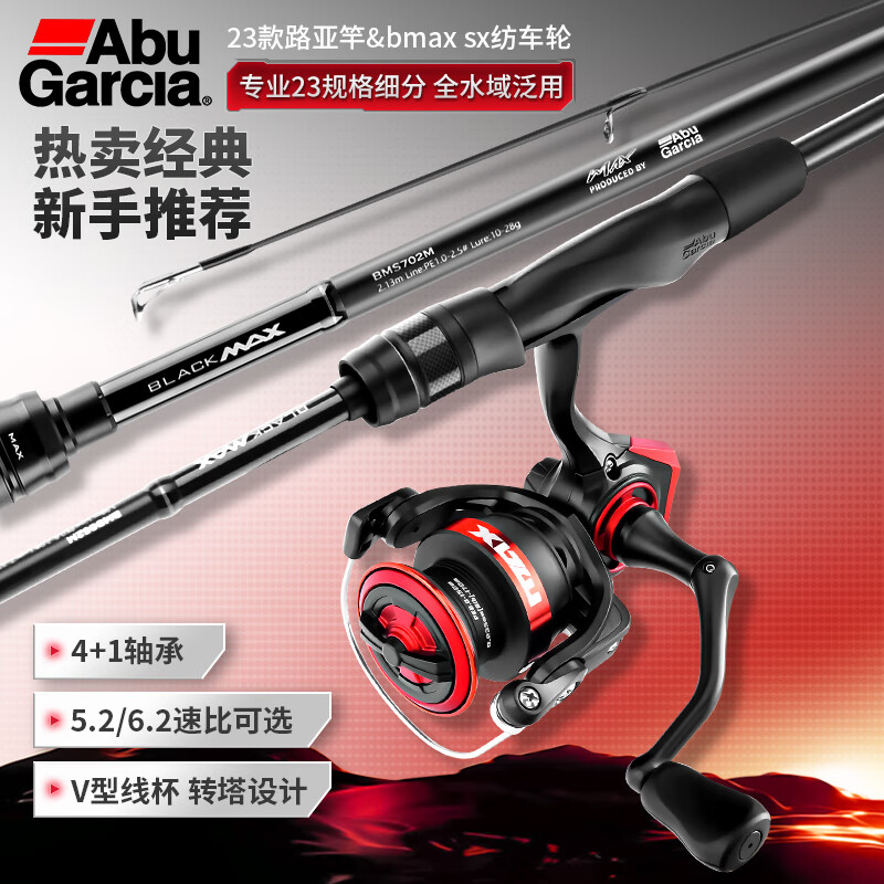 ABU GARCIA阿布直柄路亚竿套装纺车轮路亚全套钓鱼装备新手远投翘嘴鲈鱼海钓 2.13m ML调+BMAXSX2500SH型