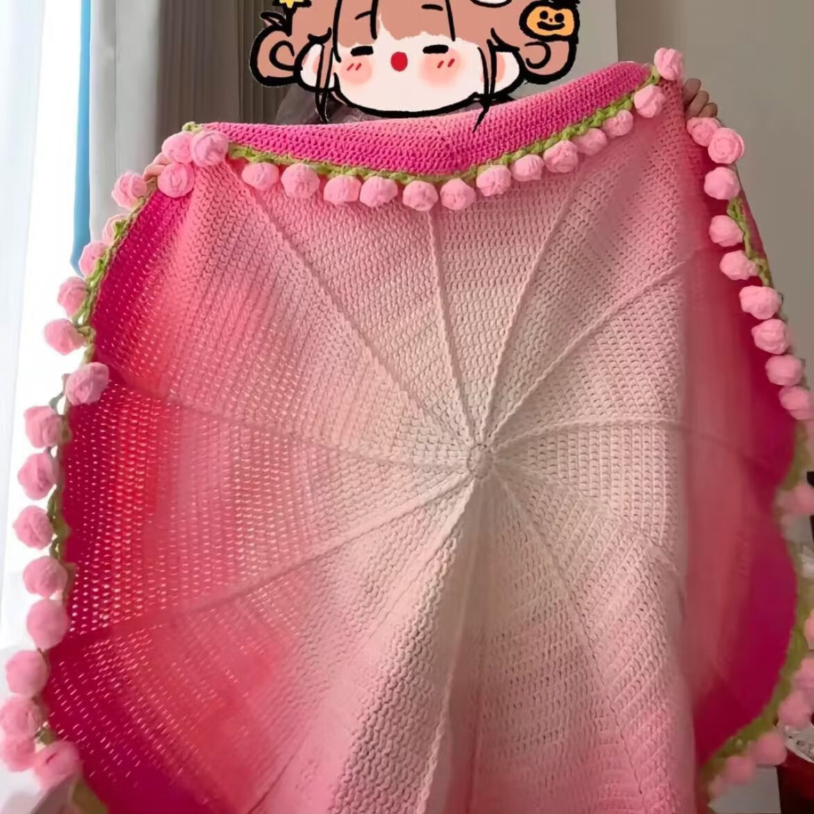松册玫瑰花束毯子材料包DIY手工钩编织创意毯子铃兰花花束送女友礼物 材料包1.1m-粉色毛毯渐变成
