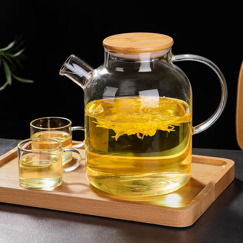 品质高硼硅煮茶壶玻璃凉水壶耐高温泡茶煮烧花茶茶具家 竹盖茶壶【普通款】 1L 1L以上