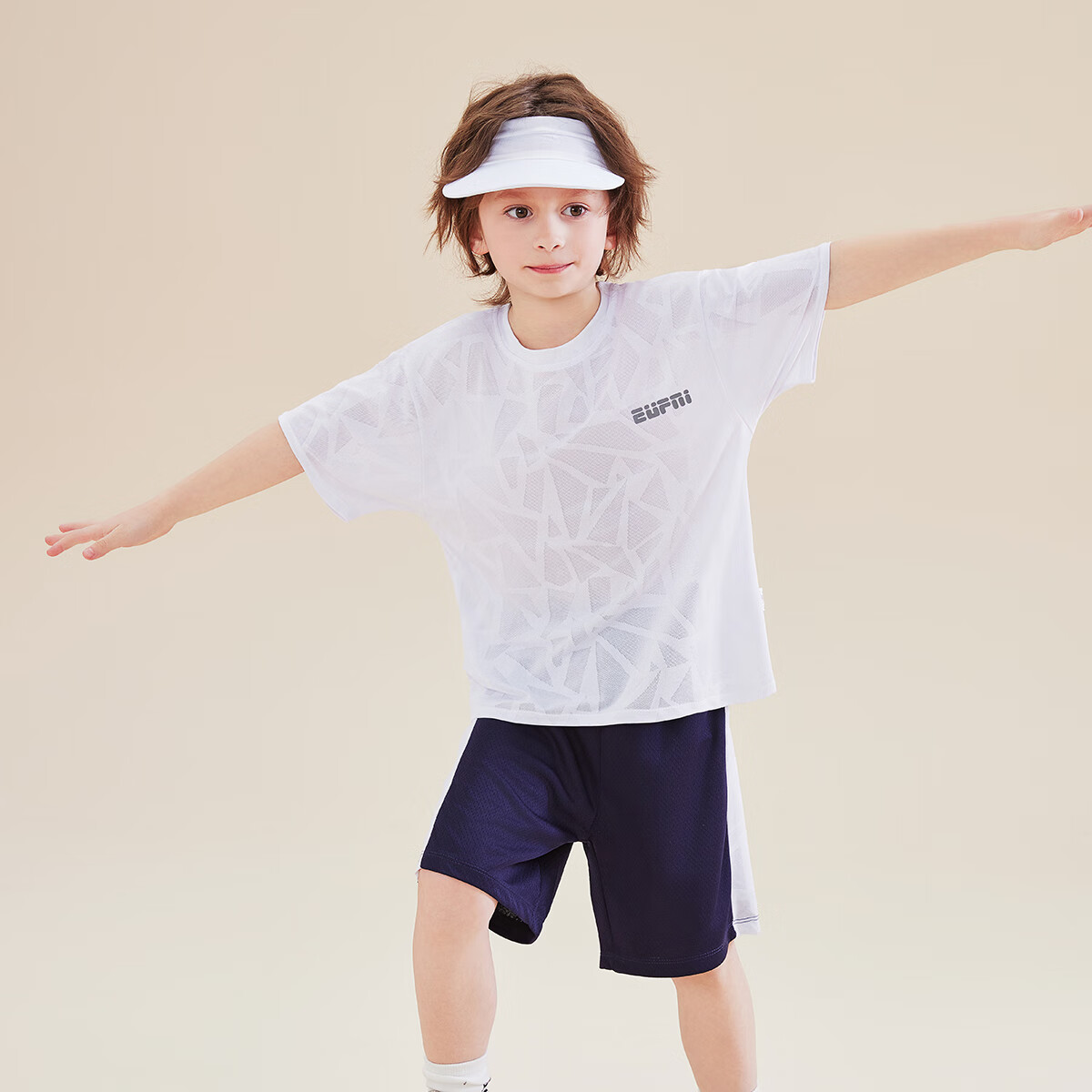 猫人（MiiOW）男童新款套装短袖速干儿童中大童凉感透气T恤五分裤两件套夏款 蓝色 120 【推荐体重30-35斤】