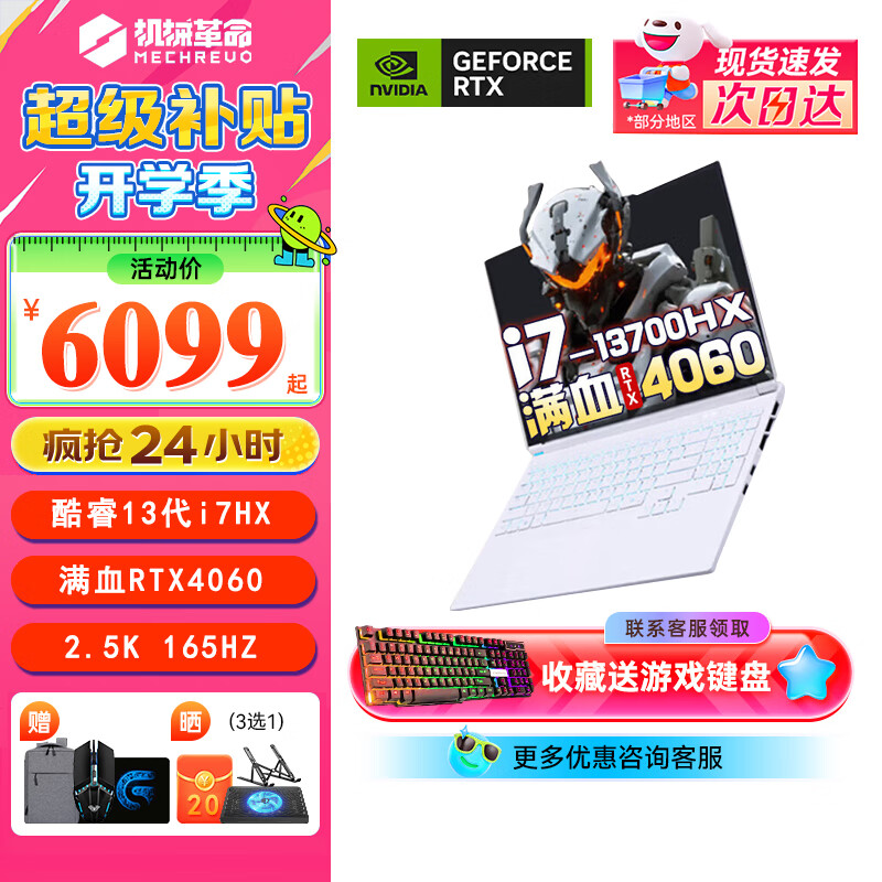 机械革命机械革命极光X  16英寸游戏笔记本电脑旗舰i7-12850HX酷睿2.5K新旗舰i7HX-16核心丨满血4060 极光X i7-13700HX RTX4060 白色 16G+512G（官方标