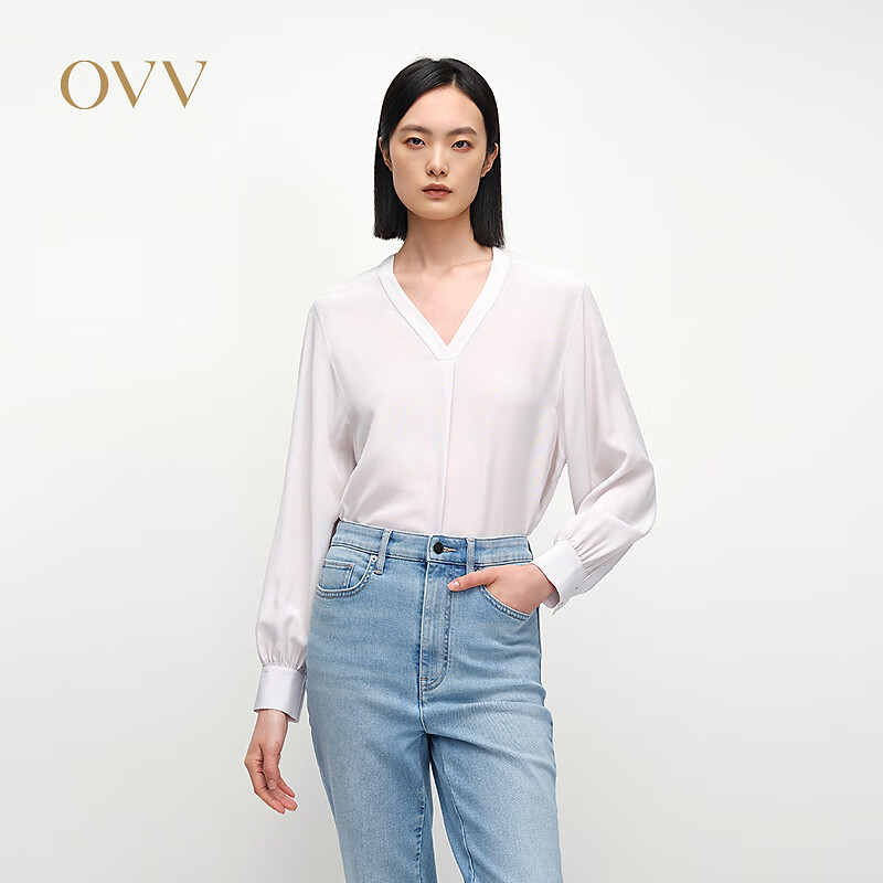 OVV【重磅真丝】2025春夏新款女装18MM双绉V领衬衫上衣 香芋紫 M