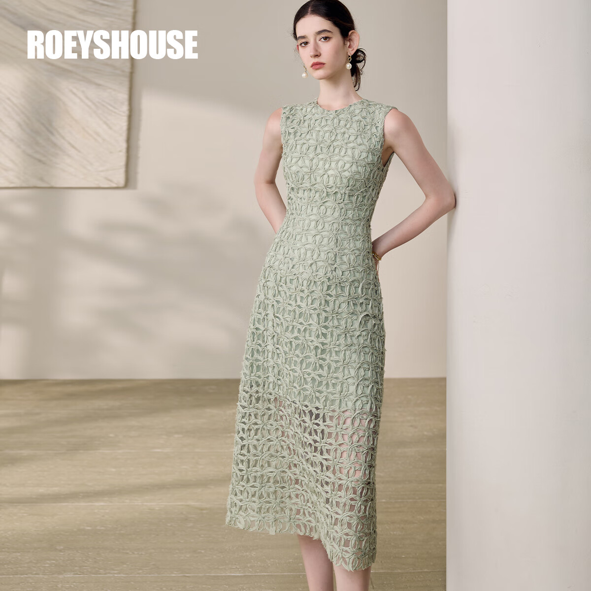 ROEYSHOUSE罗衣气质绿色无袖连衣裙女2025夏季新款高级淡人系修身裙子12040 绿色 S