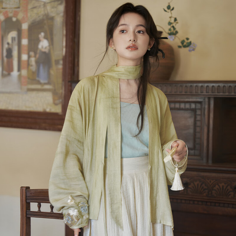 十三余小豆蔻儿[春色如许]2025新款人棉提花气质日常宋制汉服女夏 三件套 现货 M