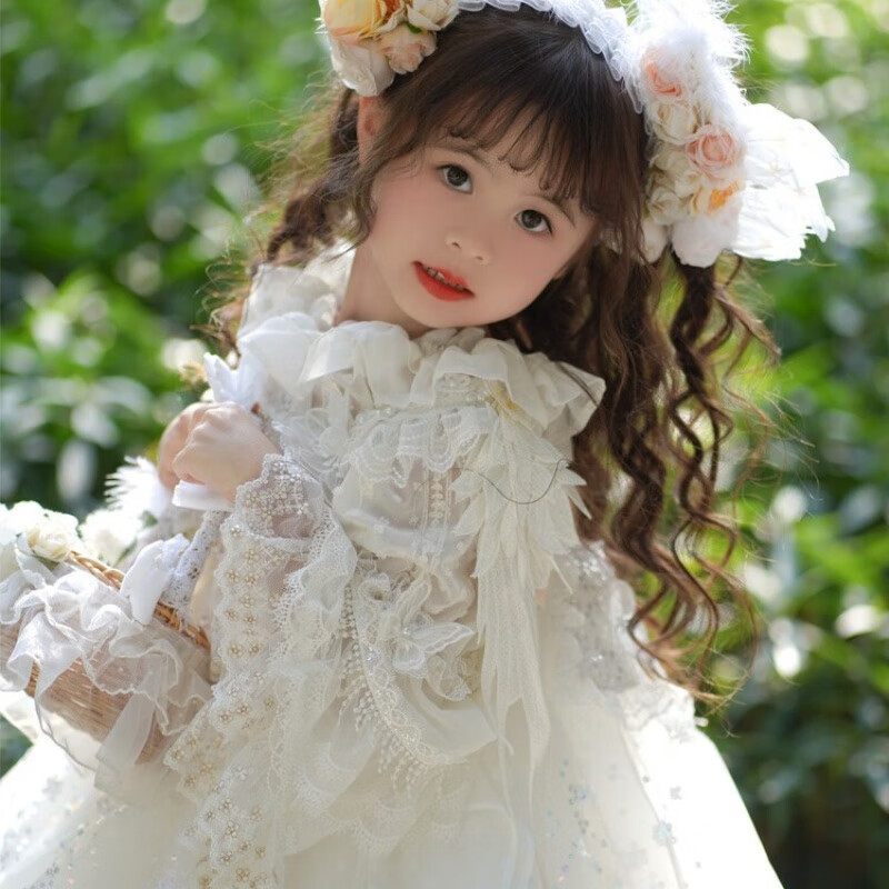 G.duck公主裙女童连衣裙白色洛丽塔儿童礼服生日蕾丝钢琴演出服蓬蓬裙子 白色 100 （建议身高90cm 3-4岁）cm