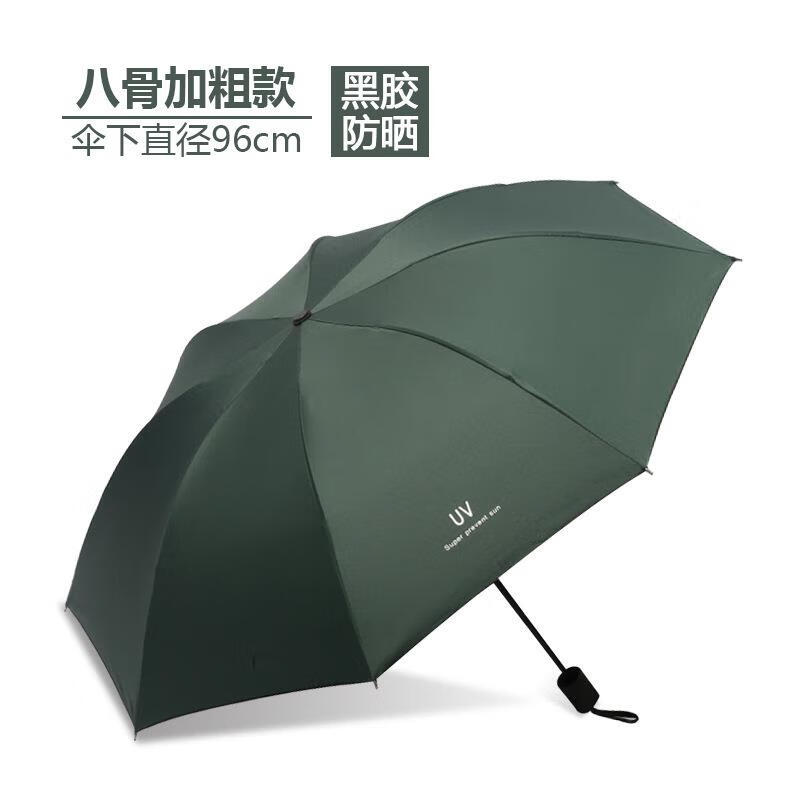 鄂尔沙龙创意uv伞三折黑胶防晒折叠遮阳太阳伞常规加粗雨伞 (墨绿)UV手动常规 半穿 1cm
