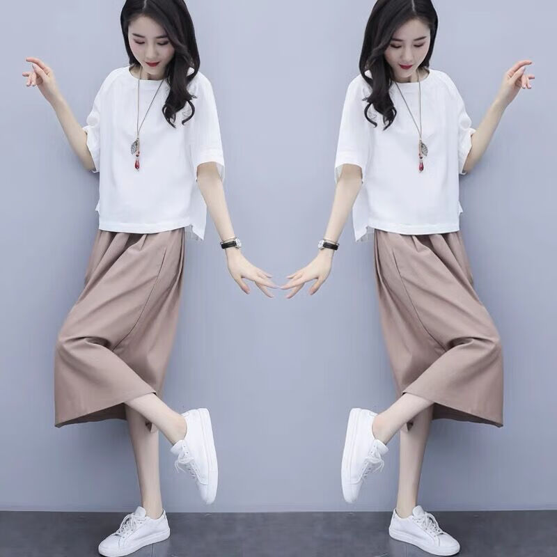苏彩尼棉麻连衣裙女装2025年夏季新款小个子时尚休闲收腰显瘦中长款裙子 上白下卡其 M （建议98-107斤）