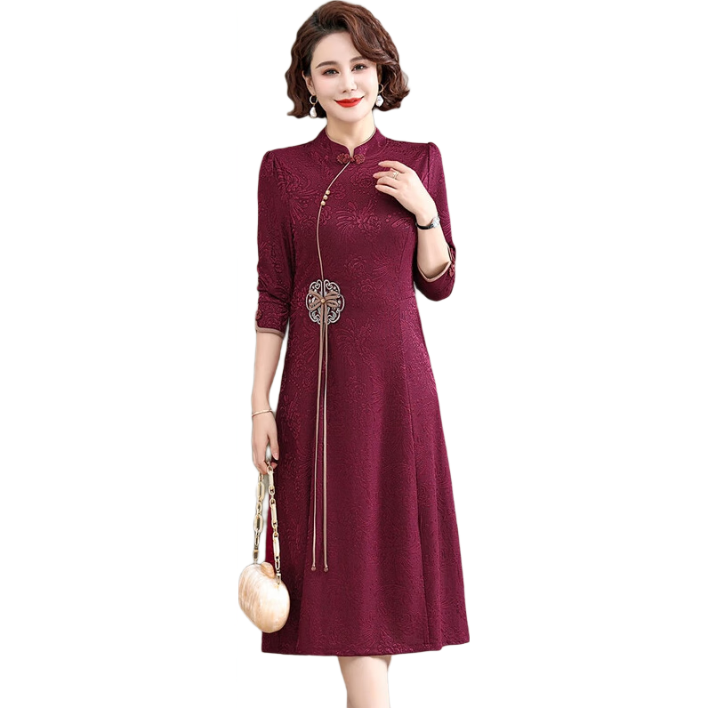 恒源祥喜婆婆婚宴時(shí)尚禮服中年媽媽裝國(guó)風(fēng)連衣裙中老年女裝春秋旗袍裙子