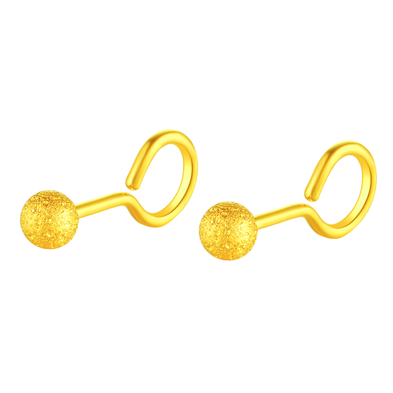 蒂蔻（Tico）足金999圓珠黃金耳釘女5G硬金砂面耳環(huán)耳飾送女朋友老婆生日禮物