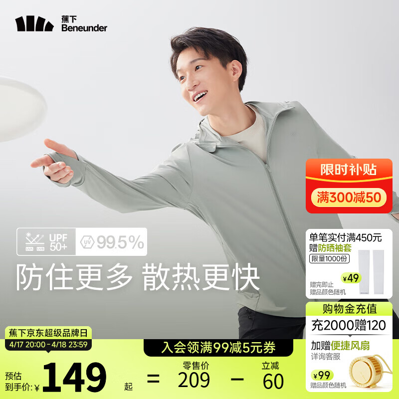 蕉下（beneunder）男士防晒衣夹克外套夏季新品轻薄透气防紫外线凉感防晒衣AL41024 远山灰 L