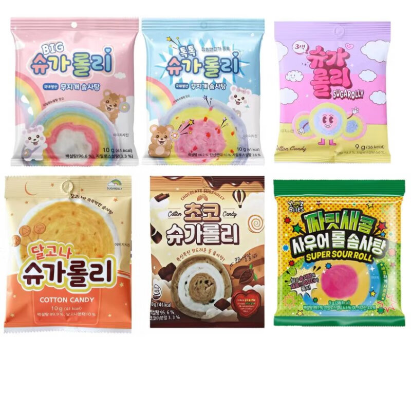YEM韓國進(jìn)口酸甜棉花糖兒童節(jié)禮物DIY棉花跳跳糖草莓彩虹卷爆炸糖 不糾結(jié)組合六個口味各1包 9g