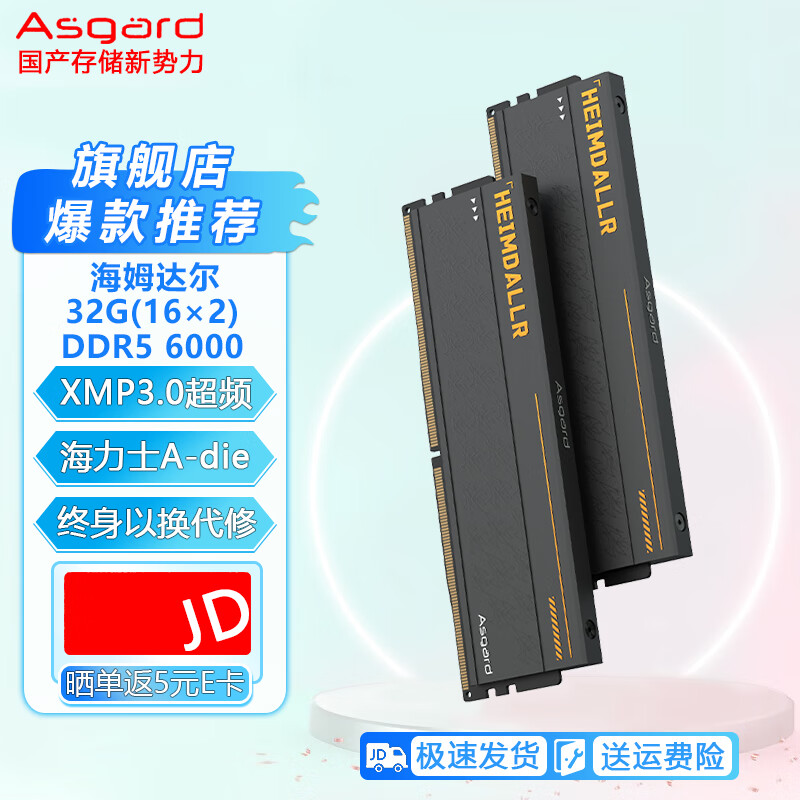 阿斯加特(Asgard)台式机内存条适配海景房机箱DDR5海力士颗粒华硕TUF升级款海姆达尔马甲内存 32G(16*2)6000套条A-die C28