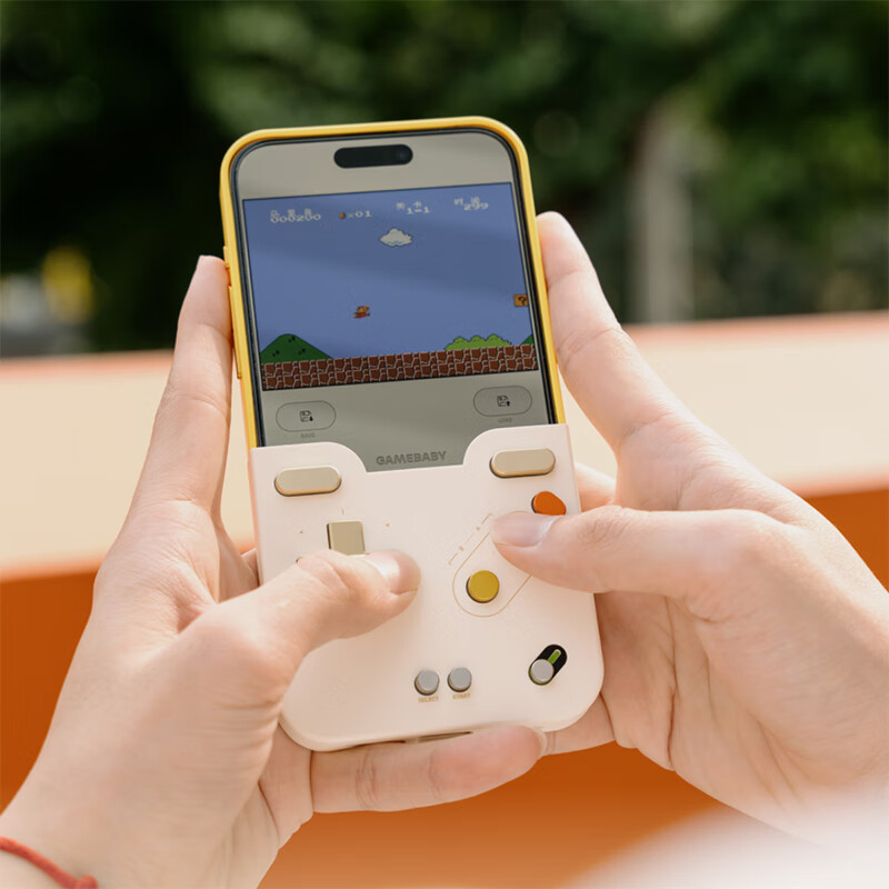 BITMOLAB苹果手机壳 游戏手柄二合一 Gamebaby苹果Phone15/16/17promax金属按键手感 掌上游戏机 保护壳 iPhone15promax黄白