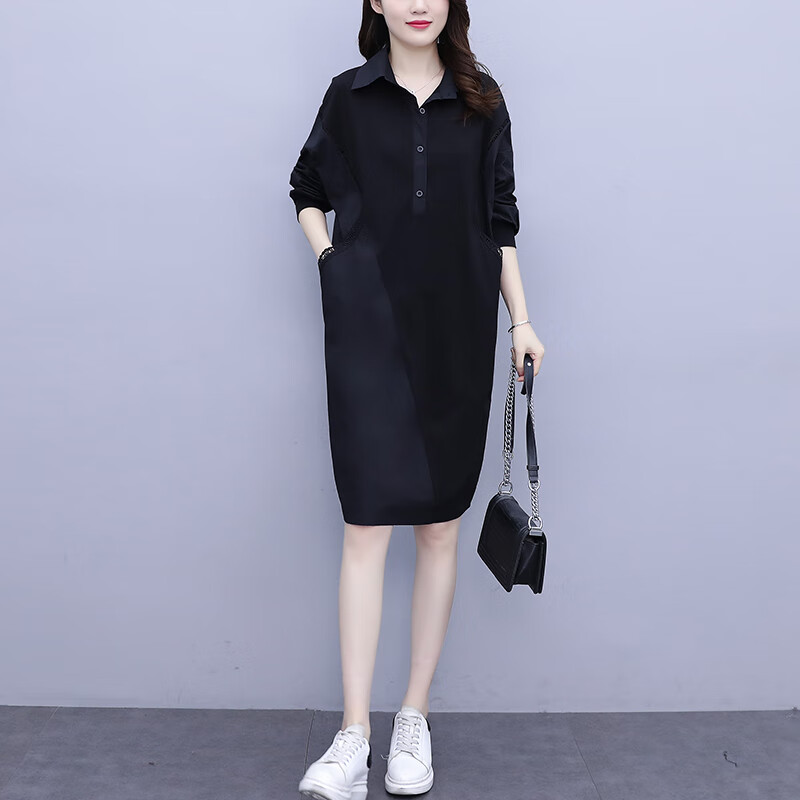 錦結(jié)思大碼連衣裙女胖妹妹遮肚子夏季2025新款胖mm高端裙子夏顯瘦裝胖太 長袖連衣裙 XL 參考90-120斤