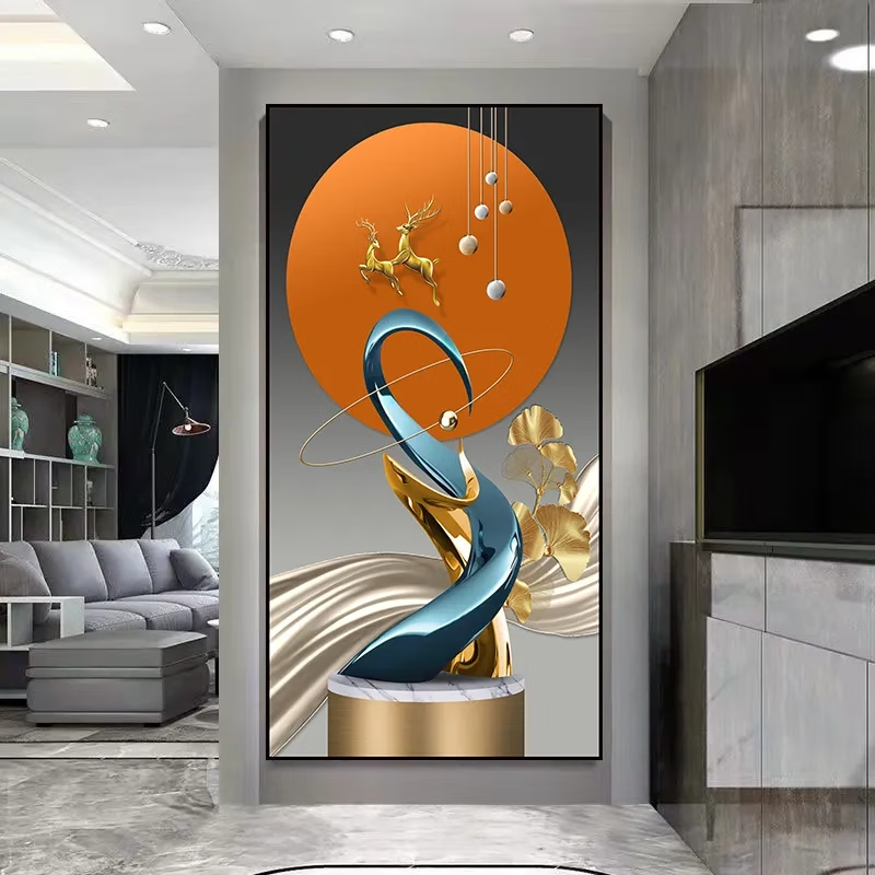 艾思尚玄关装饰画入户正对门自粘3d立体贴画走廊客厅高级感贴纸挂画壁画 32.九鱼招财 宽60cm-高120cm