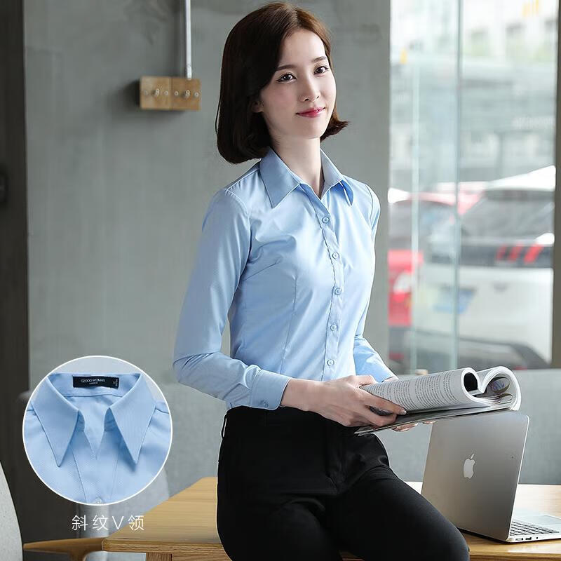 G2000官方棉職業(yè)長(zhǎng)袖暗扣襯衫女商務(wù)正裝定制服上衣免燙通勤工裝襯衣 旗艦旗艦孔雀藍(lán) 4XL 旗艦旗艦46適合140斤