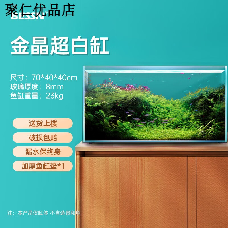 BESSN超白魚(yú)缸桌面魚(yú)缸魚(yú)缸家用客廳魚(yú)缸金晶魚(yú)缸定 超白玻璃8mm厚長(cháng)70寬40高40cm