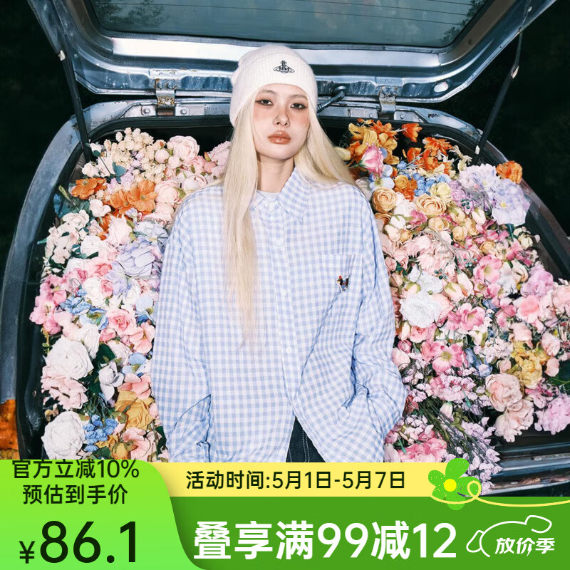 LEMANISM襯衫男潮牌涼感臘腸狗格子襯衫外套長(zhǎng)袖2025春季情侶款寬松襯衣女 天藍(lán)色 L