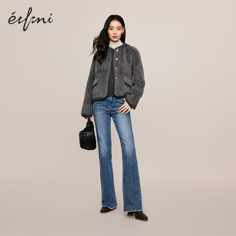 伊芙丽（eifini）伊芙丽精致小香风毛毛外套冬装百搭气质保暖短外套女1EA912591 极致灰 L