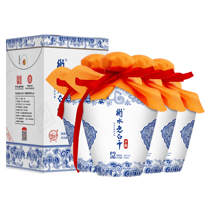PLUS:衡水老白干青花手酿 老白干香型 52度 500ml*4瓶整箱装 口粮白酒 整箱纯粮