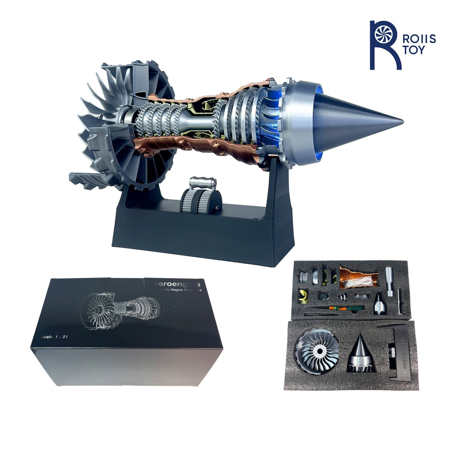 ROIIS TOY飛機發(fā)動機模型可發(fā)動玩具男生生日禮物 飛機引擎模型【拼裝 | 藍尾焰】