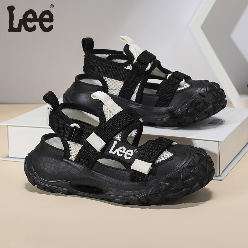 Lee儿童凉鞋【防撞鞋头】夏季新款儿童包头鞋时尚男女童运动凉鞋 黑米 36 【建议脚长219.3mm】