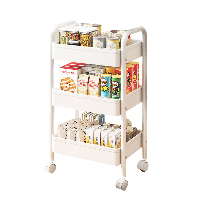 卓博落地置物架推车客厅收纳架零食架储物架厨房层架SJ17白色3层