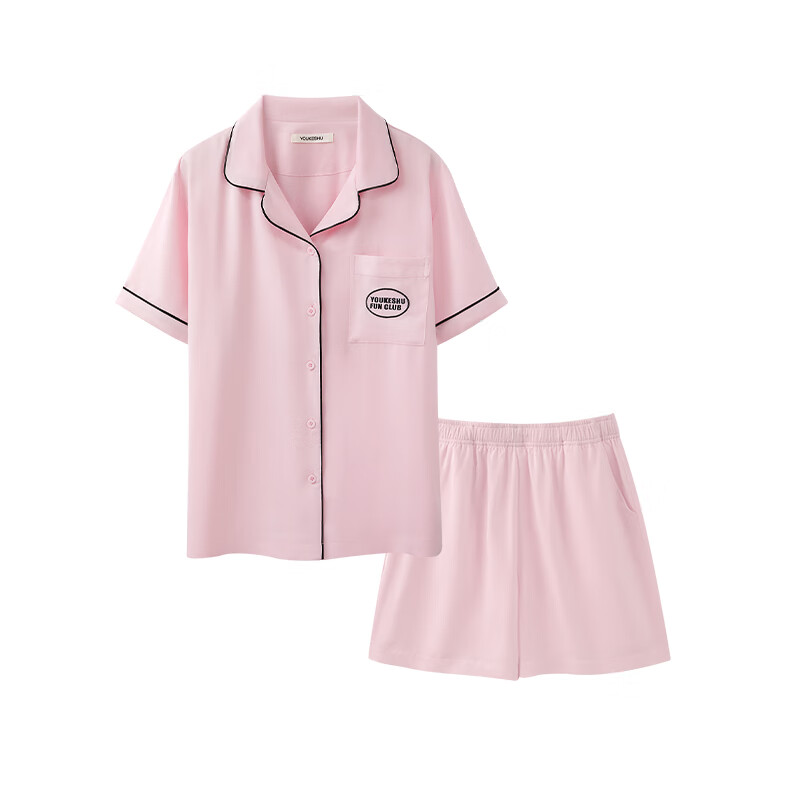 有棵树情侣睡衣女缎面纺丝春夏新款凉感冰丝短袖套装家居服男 【女款】桃织粉 M