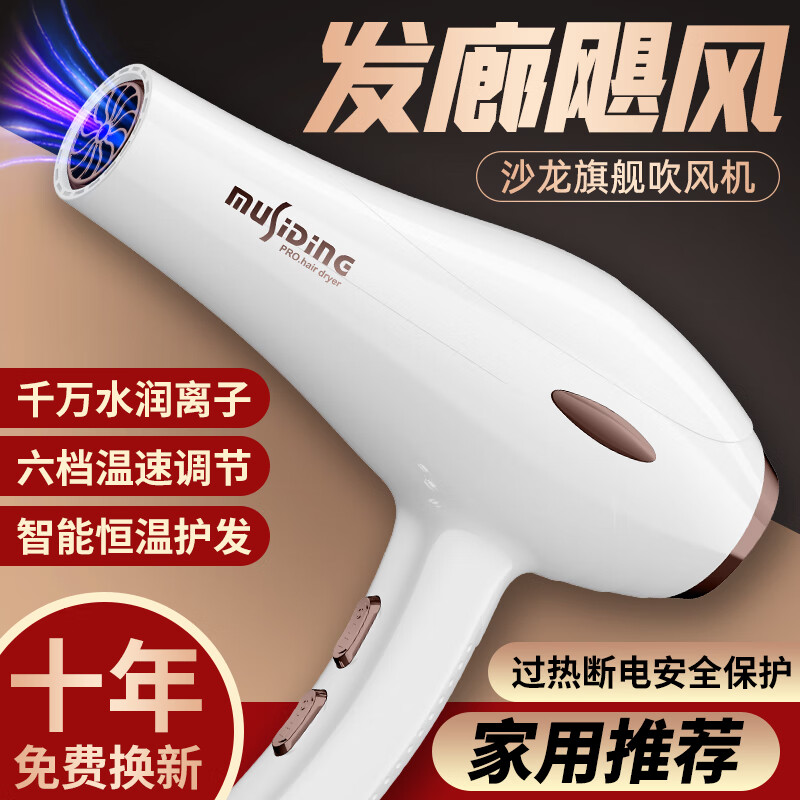 幕斯丁电吹风机大功率发廊理发专用家用负离子不伤发速干吹风筒恒温护发 【家用飓风版】象牙白+三件套