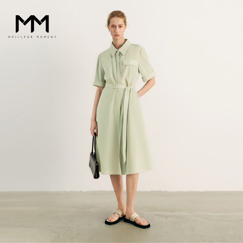 麦檬MM【限时特惠/捡漏】夏季新款醋酸浅绿色polo领连衣裙女5E5192321 浅绿 S