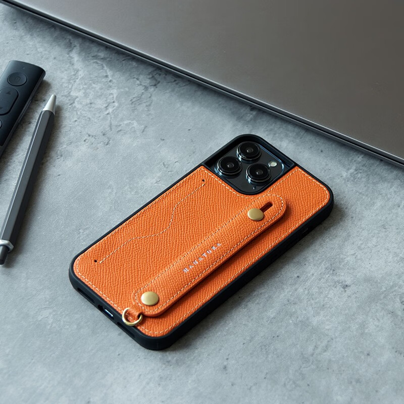 花虎（HANATORA）苹果14Promax手机壳真皮iPhone14Plus带支架带挂绳腕带男款插卡卡包全包防摔女生日式风格高级感 【橙色】 配挂脖绳 iPhone14Pro Max（6.7寸）