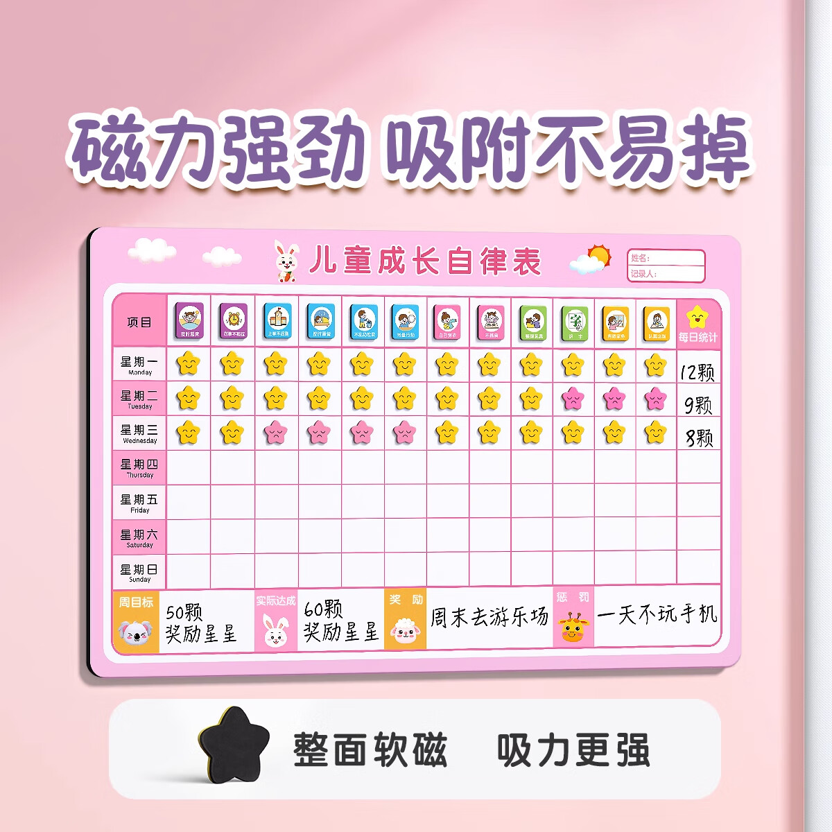 金枝叶儿童奖励积分卡小红花记录墙贴学习计划表小孩子成长自律表贴纸榜21天好习惯养成家庭时间管理器 【兔子】升级款139件套