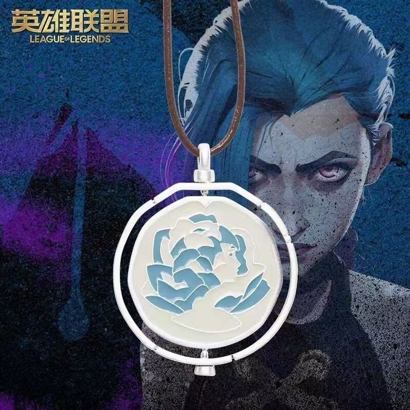 赛翼新款LOL双城之战蓝玫瑰金克丝项链游戏周边吊坠情侣礼物 双城之战蓝玫瑰金克丝项链