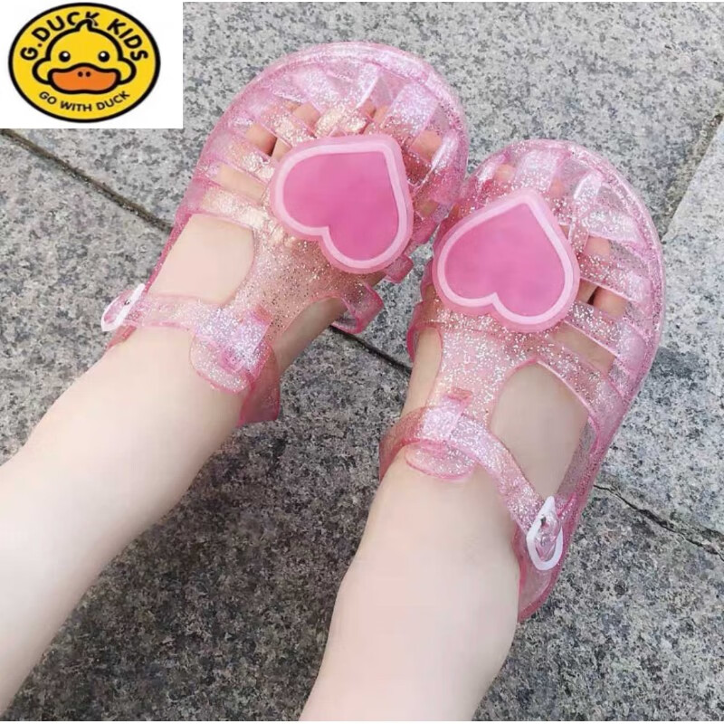 G.DUCKKIDS小黄鸭夏季儿童宝宝女童公主果冻鞋凉鞋软底水晶防滑防水小童凉拖 粉色 30 码 内长 18厘米