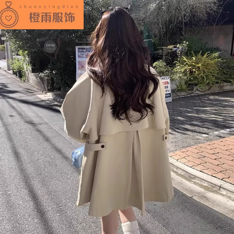 待婉2025春裝韓國(guó)chic新款英倫風(fēng)立領(lǐng)設(shè)計(jì)感小眾寬松長(zhǎng)袖風(fēng)衣外套女 黑色 M