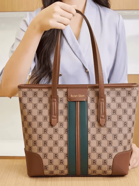 香奈小香品牌托特包女真皮复古腋下包时尚百搭手提包大容量女士单肩包礼物 /卡其棋盘格 京东折扣/优惠券