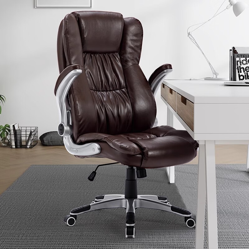 习格家用电脑椅办公椅子旋转椅靠背学生椅老板椅现代简约书房座椅 棕色1 尼龙脚 旋转扶手