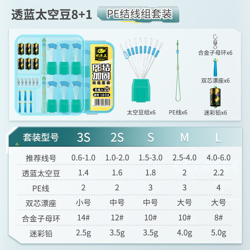 釣魚王太空豆套裝全組合優(yōu)質(zhì)硅膠鉛皮漂座釣魚pe主線組漁具小配件 PE結(jié)加固線組套裝 3S