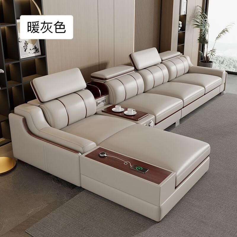 欧卡蔻2025新款沙发客厅现代简约轻奢头层牛皮大中小户型多功能真皮沙发 【海绵舒适版】 3.8m 双人+单+贵妃+音乐边几