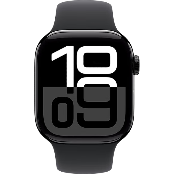 PLUS会员：Apple Watch Series 10 智能手表 46毫米 亮黑色铝金属表壳黑色运动型表带 S/M GPS款