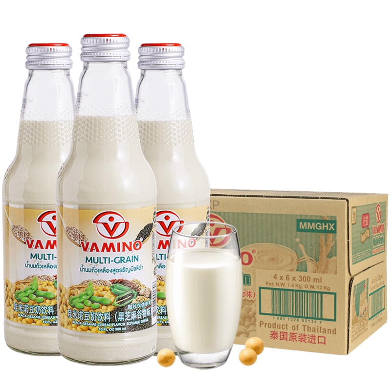 泰國進(jìn)口豆奶黑芝麻谷物味300ml*24玻璃瓶植物蛋白奶含乳飲料