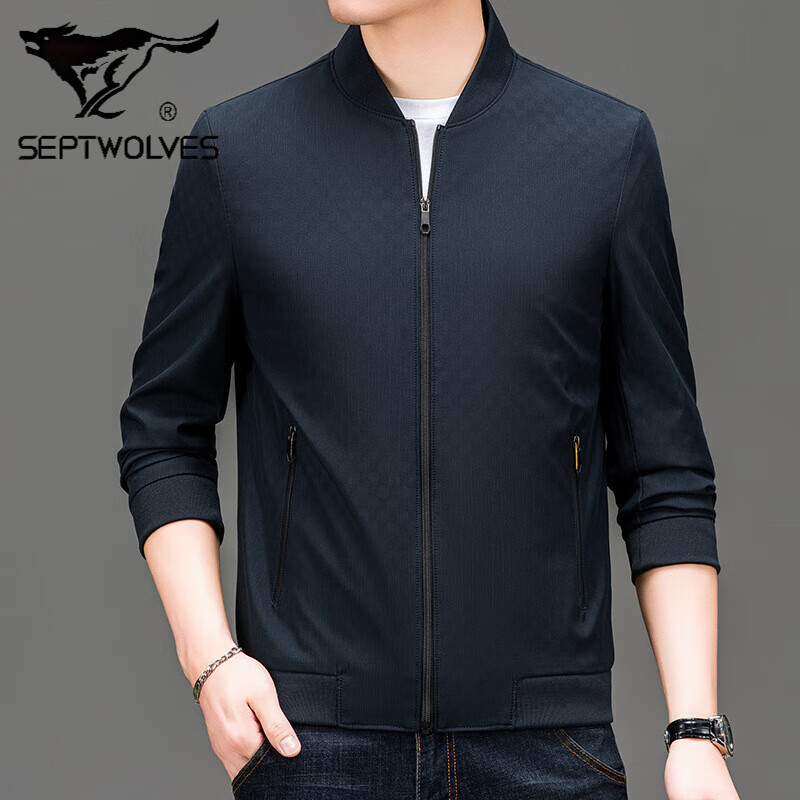 七匹狼（SEPTWOLVES）中青年新款男透气夹克衫2025春秋碎花棒球领商务爸爸外套休闲 bsh-n9701蓝色 M
