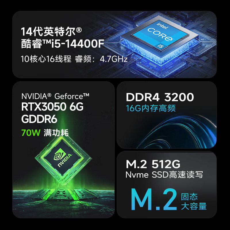 酷开 创维电脑国家补贴20% 独显游戏台式设计电脑主机全套(新14代酷睿i5 16G 1TB RTX3050-6G)海景房