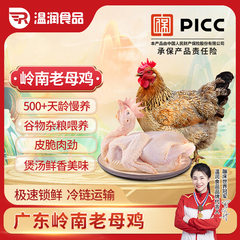 温润食品岭南老母鸡2.4斤农家散养笨鸡500天龄以上生鲜鸡肉老母鸡汤柴鸡 27.34元