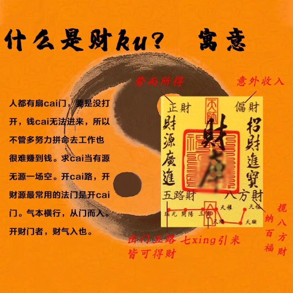 【龙虎山直发】纯朱砂手写财库招财手机贴平安聚财时来运转护身符 祝福款    手绘财库【闭宣令】