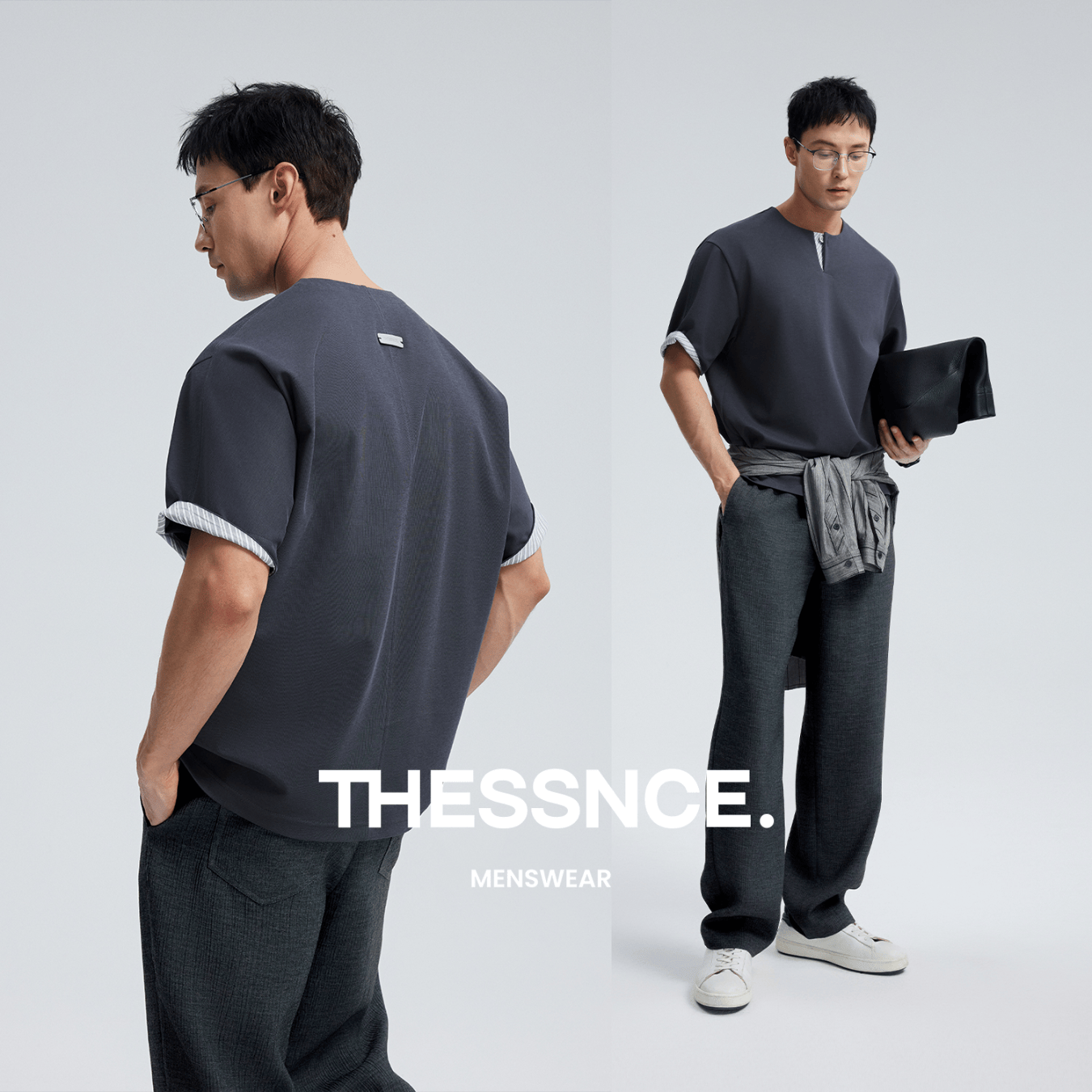 THESSNCE.高级感复古亨利领T恤针梭织撞色衬衫条拼接短袖男2025夏季新款 西梅紫【现货】 XL